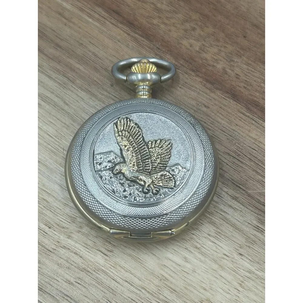 Wrangler Pocket Watch Men Eagle Full Hunter Two Tone Quartz Japan New Battery